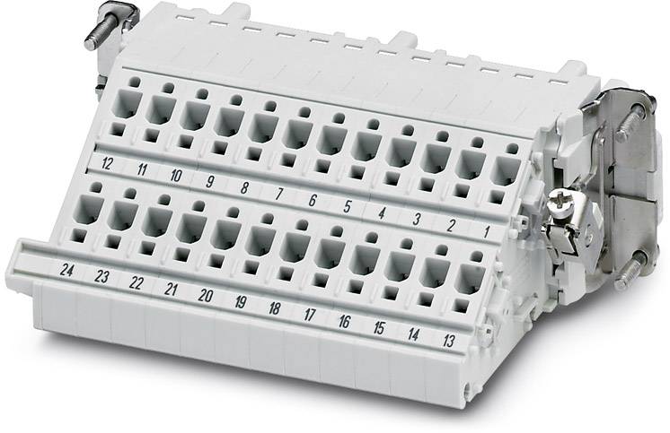 Morsettiera elettrica con piazzole numerate da 1 a 24, meccanismi di fissaggio a vite sui lati.