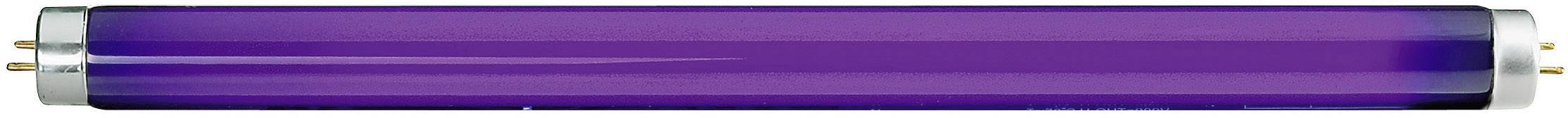 Un tubo al neon viola con terminali argentati, spesso utilizzato per illuminazione speciale o scopi decorativi.