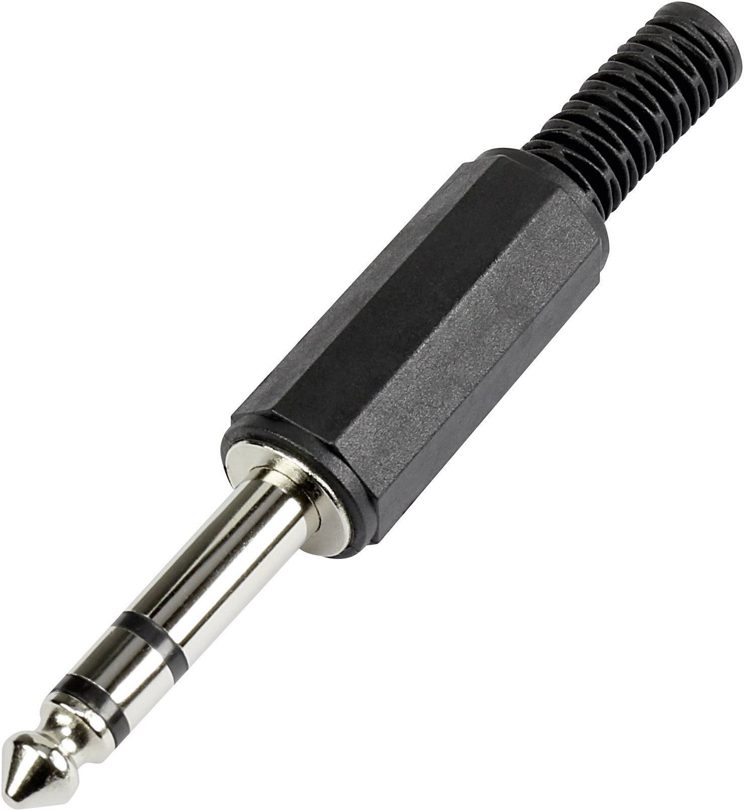 'Un jack da 6,35 mm con involucro nero e punta argentata, comunemente utilizzato per chitarre o attrezzature audio.'