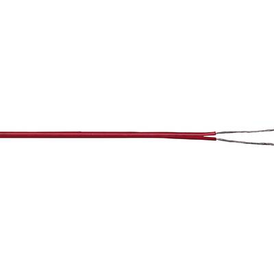 Un cavo elettrico isolato in PVC rosso con filo di rame esposto su un'estremità.