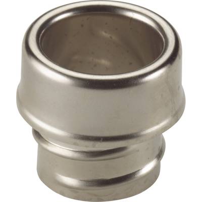 Pezzo di giunzione tubolare metallico con due anelli rinforzati, utilizzato in impianti idraulici sanitari.