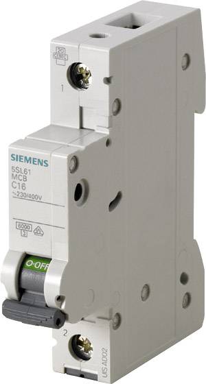 Interruttore automatico magnetotermico Siemens, modello 5SL6, MCB C16, idoneo per tensioni 230/400V, con involucro grigio.
