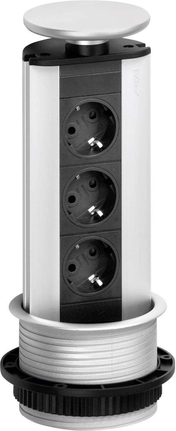 EVOline 93100001 Multipresa verticale a torre 3 scomparti Nero, Argento Schuko 1 pz.