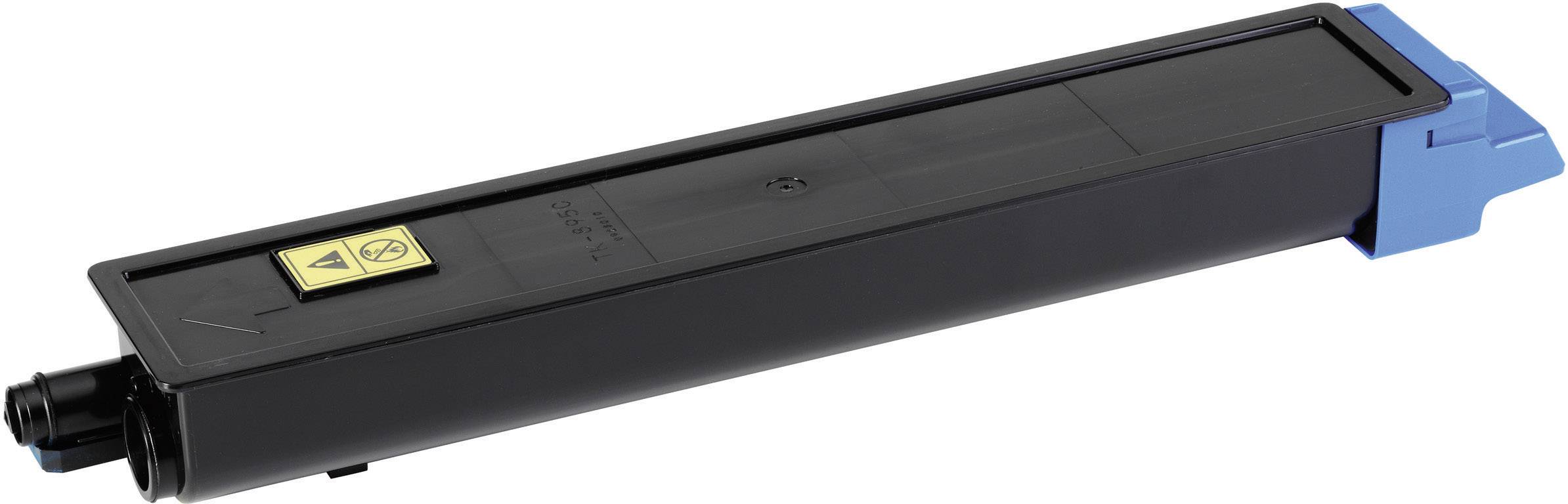 Cartuccia toner nera con cappuccio blu da utilizzare in una stampante.
