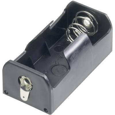 Contenitore nero, rettangolare in plastica per batteria AA con contatto a molla su un lato.
