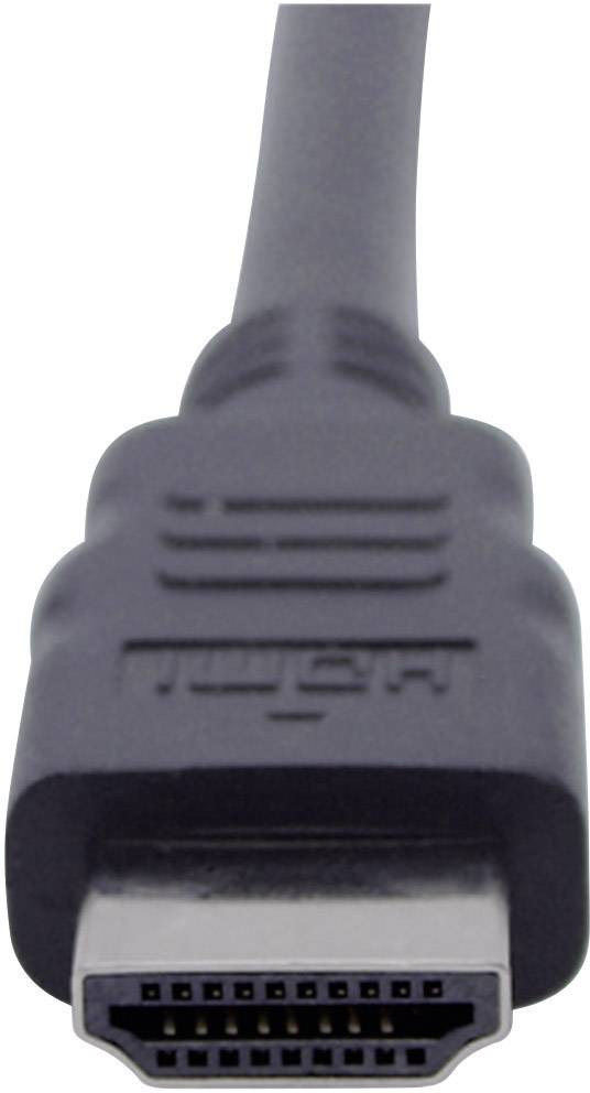 Un cavo HDMI nero con un connettore utilizzato per collegare dispositivi audio e video.