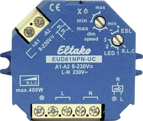 Eltako 61100801 Dimmer da parete, Dimmer da incasso Adatto per lampadina: Lampadina ad incandescenza, Lampadina a risparmio energetico, Lampadina alogena, Lampadina fluorescente Blu