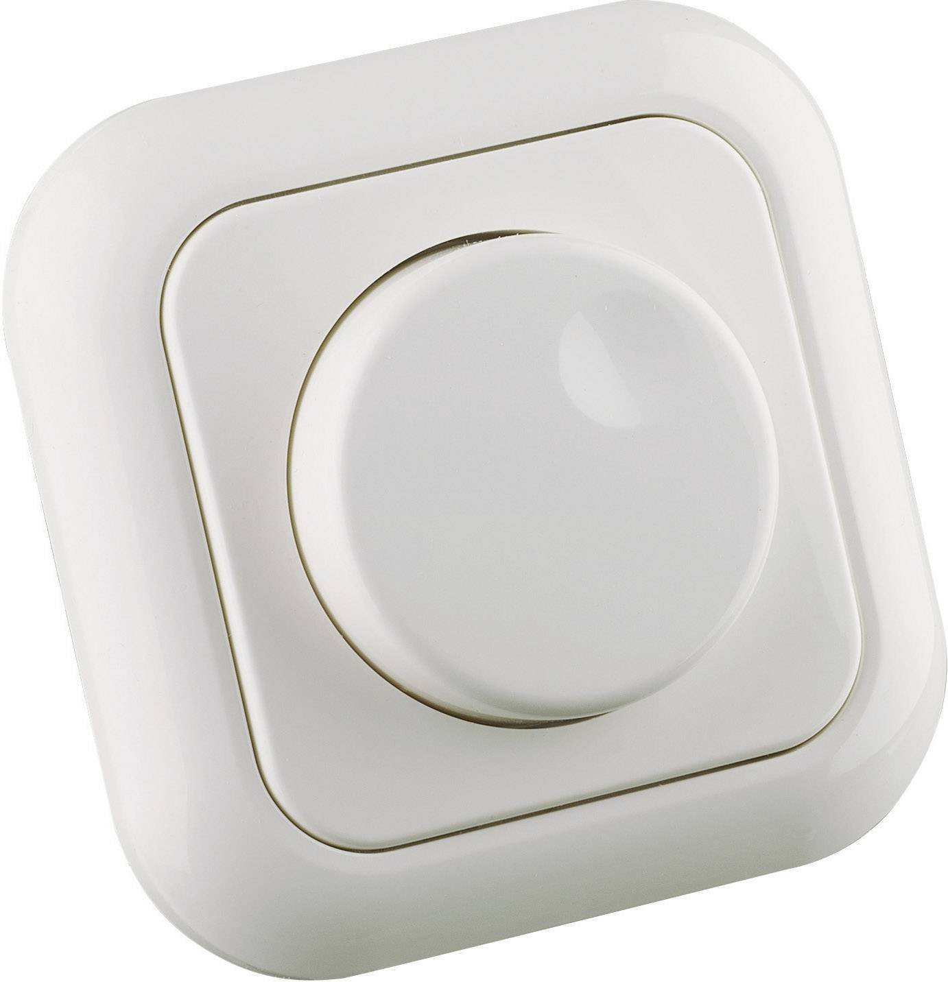 Un interruttore dimmer bianco di forma quadrata, posizionato centralmente.