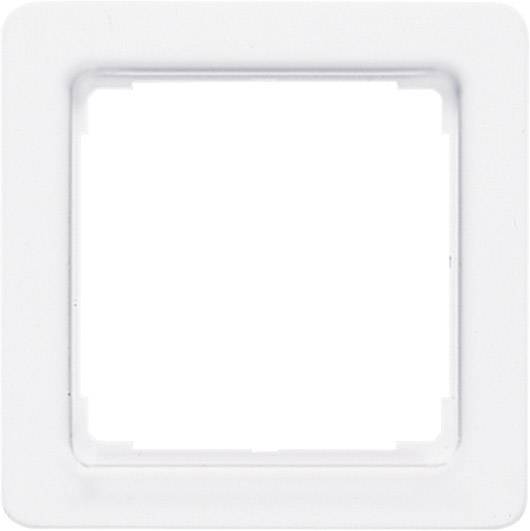 Un telaio di copertura bianco, quadrato, per interruttori o prese elettriche, privo di dispositivi integrati.