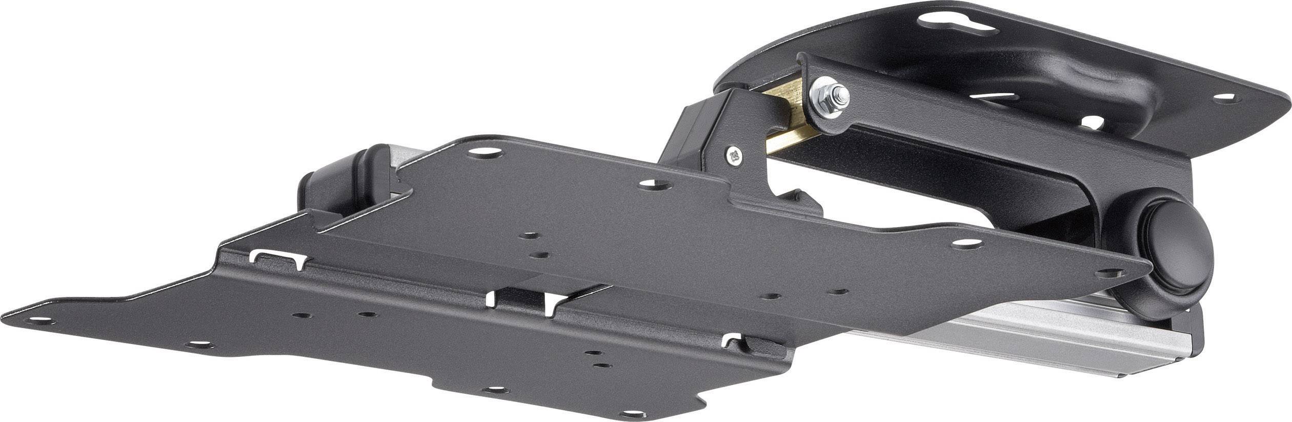 Supporto per proiettore da soffitto in metallo, nero, regolabile, con braccio snodabile e componenti di fissaggio.