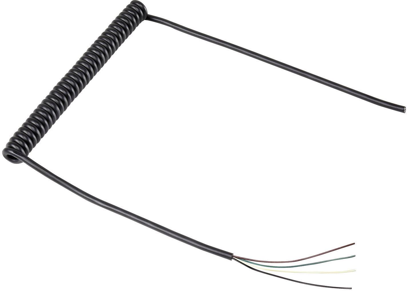 Cavo a spirale con quattro estremità di fili aperti, idoneo per connessioni elettroniche o riparazioni.
