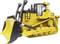 Un bulldozer giallo con cingoli e grande benna. È fermo e visibile di lato.