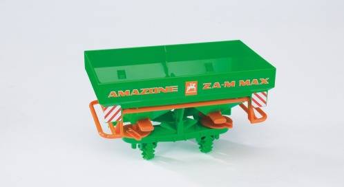 Spanditore verde con la scritta 'AMAZONE ZAM MAX', dettagli arancioni e dischi di distribuzione in basso, su sfondo bianco.