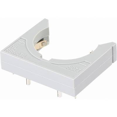Portabatterie in plastica grigia con tre contatti metallici. Contrassegnato con 'NL Renata 5077'.