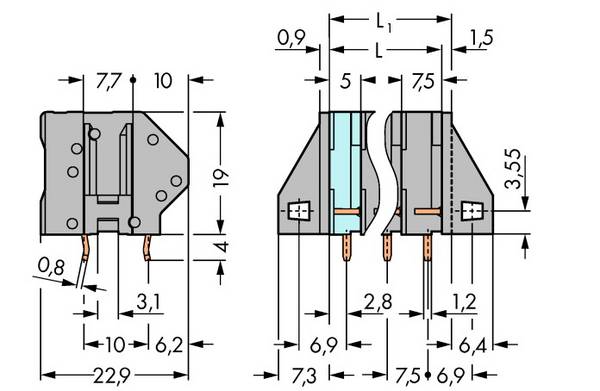 WAGO 745-154 Morsetto a molla 4.00 mm² Numero Poli (num) 4 Grigio 90 pz.