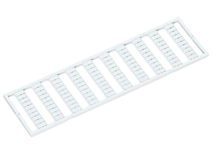 Una striscia di plastica bianca con tagli alternati e paralleli. Adatta come componente o elemento di separazione.