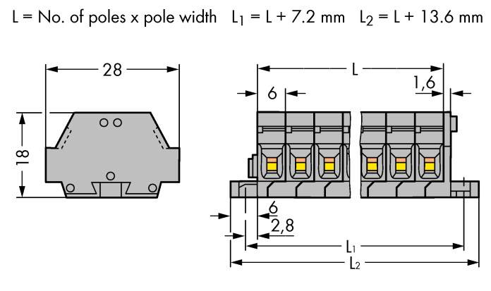 WAGO 261-425 Morsettiera 6 mm A molla Attribuzione: L Grigio 50 pz. Imballo