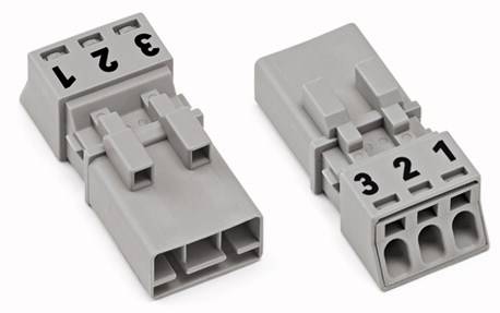 'Due connettori grigi con numerazione tripla: a sinistra 3-2-1, a destra 1-2-3.'