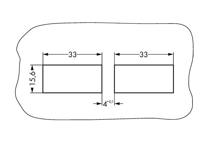 Due campi rettangolari affiancati su uno sfondo irregolare; dimensioni: 33x15,6 mm, distanza 4 mm.