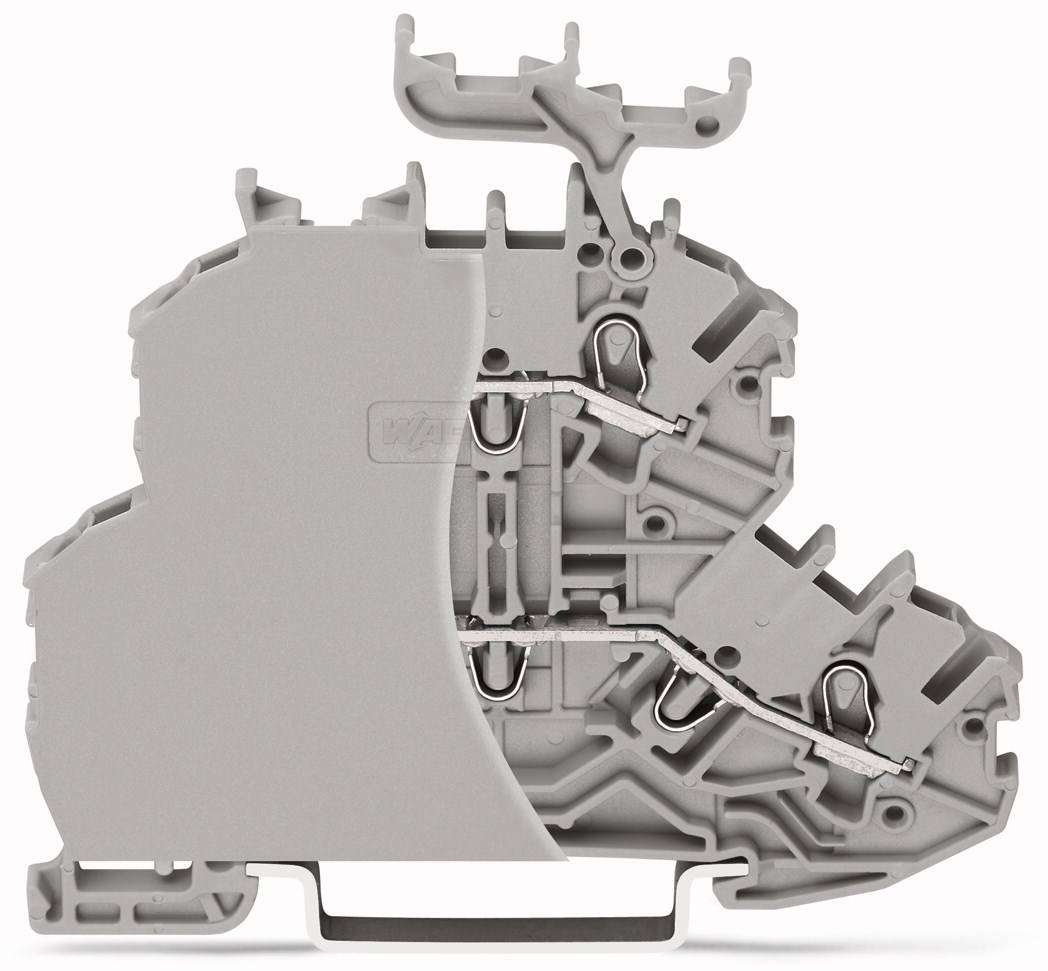 WAGO 2000-2201/099-000 Morsetto doppio passante 4.20 mm A molla Attribuzione: L, L Grigio 50 pz.