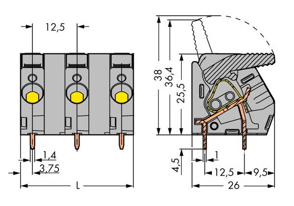 WAGO 2706-305 Morsetto a molla 6.00 mm² Numero Poli (num) 5 Grigio 20 pz.