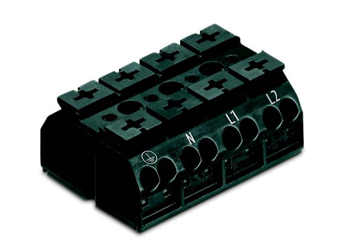 WAGO 862-1504 Morsetto terminale 48 mm Morsetti a molla Attribuzione: senza contatto di terra Nero 200 pz. Pezzo