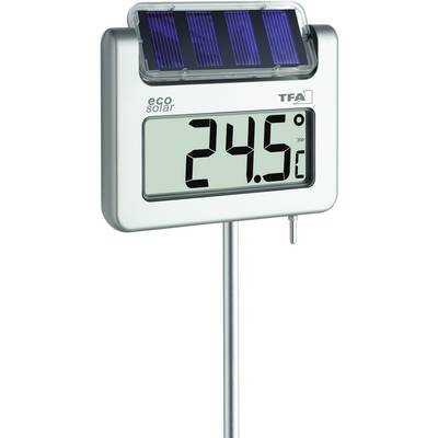 Termometro digitale con pannello solare indica 24,5 gradi Celsius.