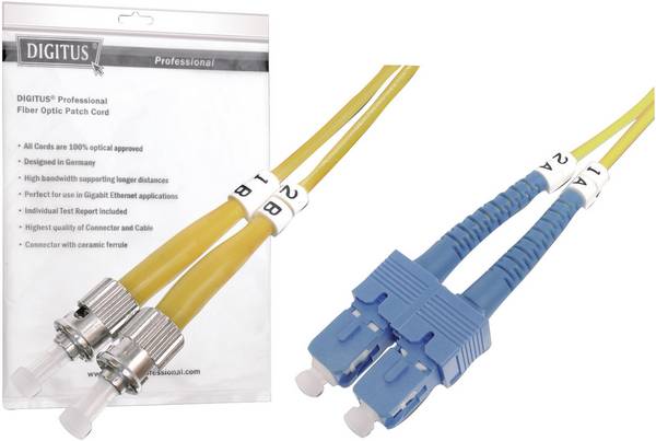 Digitus DK-2912-03 Fibra ottica Fibra ottica Cavo 3.00 m Giallo [1x Spina ST - 1x Spina SC] 9/125 µ Singlemode OS2