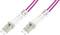 Due cavi in fibra ottica paralleli di colore rosa e bianco, con connettori grigi e contrassegno numerico alle estremità dei cavi.
