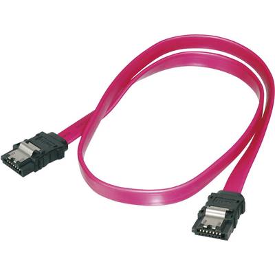 Cavo SATA rosa con due connettori neri, utilizzato per collegare dispositivi elettronici e per il trasferimento di dati nei computer.