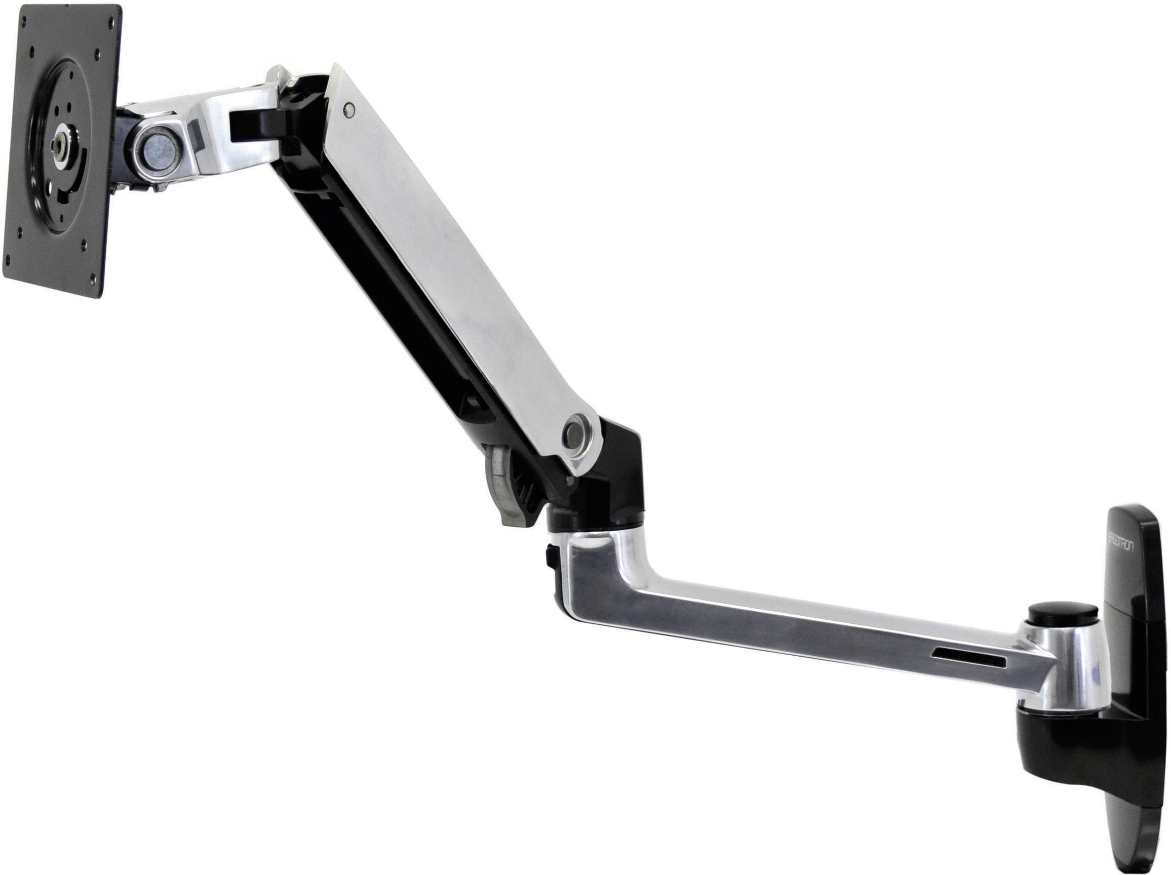 Un braccio per monitor nero e argento con snodi che consentono il posizionamento flessibile di uno schermo. Ideale per l'allestimento ergonomico della postazione di lavoro.