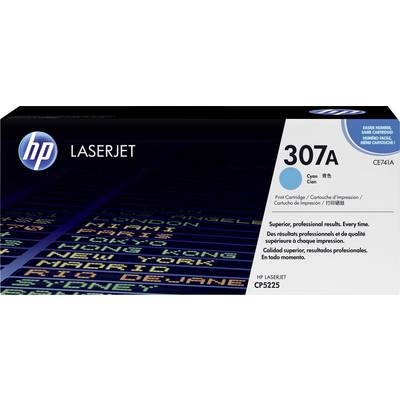 La confezione di una cartuccia di stampa HP LaserJet 307A in colore Ciano. Contiene testo in più lingue sulla qualità di stampa.