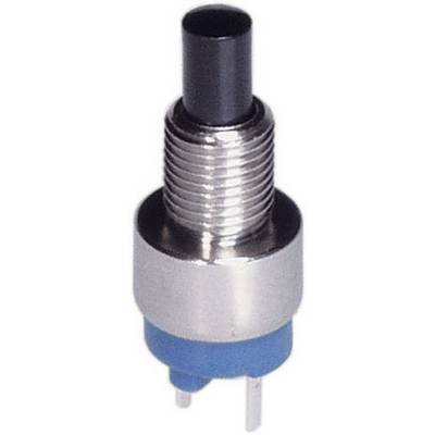 Un piccolo interruttore rotondo con un pulsante nero e una base blu.