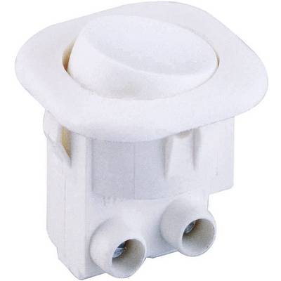 Interruttore basculante bianco con base rettangolare e due fori di connessione sul lato frontale, idoneo per dispositivi elettrici.