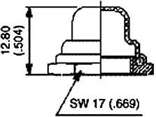Disegno tecnico di un taglio parziale con indicazioni dimensionali: altezza 12,80 mm, larghezza chiave 17 mm. Rappresentazione tecnica dettagliata.