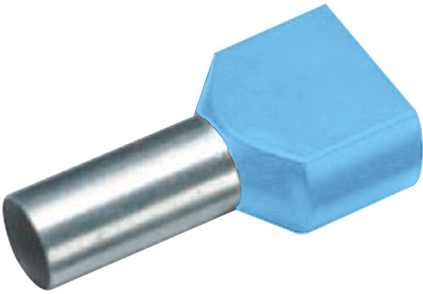 Cilindro metallico con una copertura blu esagonale in plastica su un'estremità.