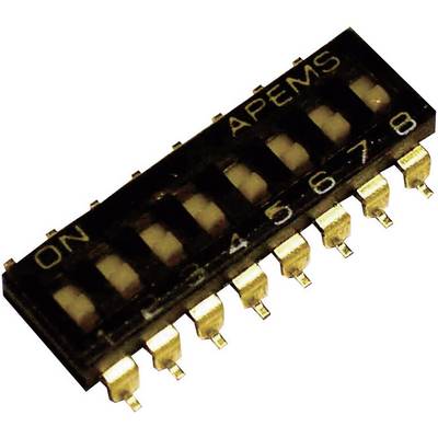 Interruttore DIP nero con otto pulsanti, contrassegnato con 'ON', numeri da 1 a 8 visibili. Comunemente utilizzato in dispositivi elettronici.