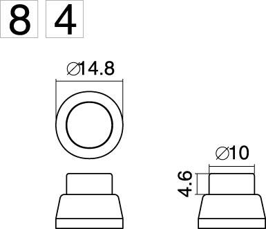 Disegno tecnico di un componente cilindrico con diametro esterno di 14,8 mm, altezza di 4,6 mm e diametro interno di 10 mm.