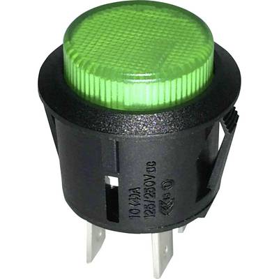 Pulsante verde con involucro nero e quattro connessioni metalliche, utilizzato nei dispositivi elettronici per il controllo.