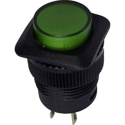 Un pulsante verde rotondo su un piedistallo nero, utilizzato per il controllo di dispositivi elettrici.