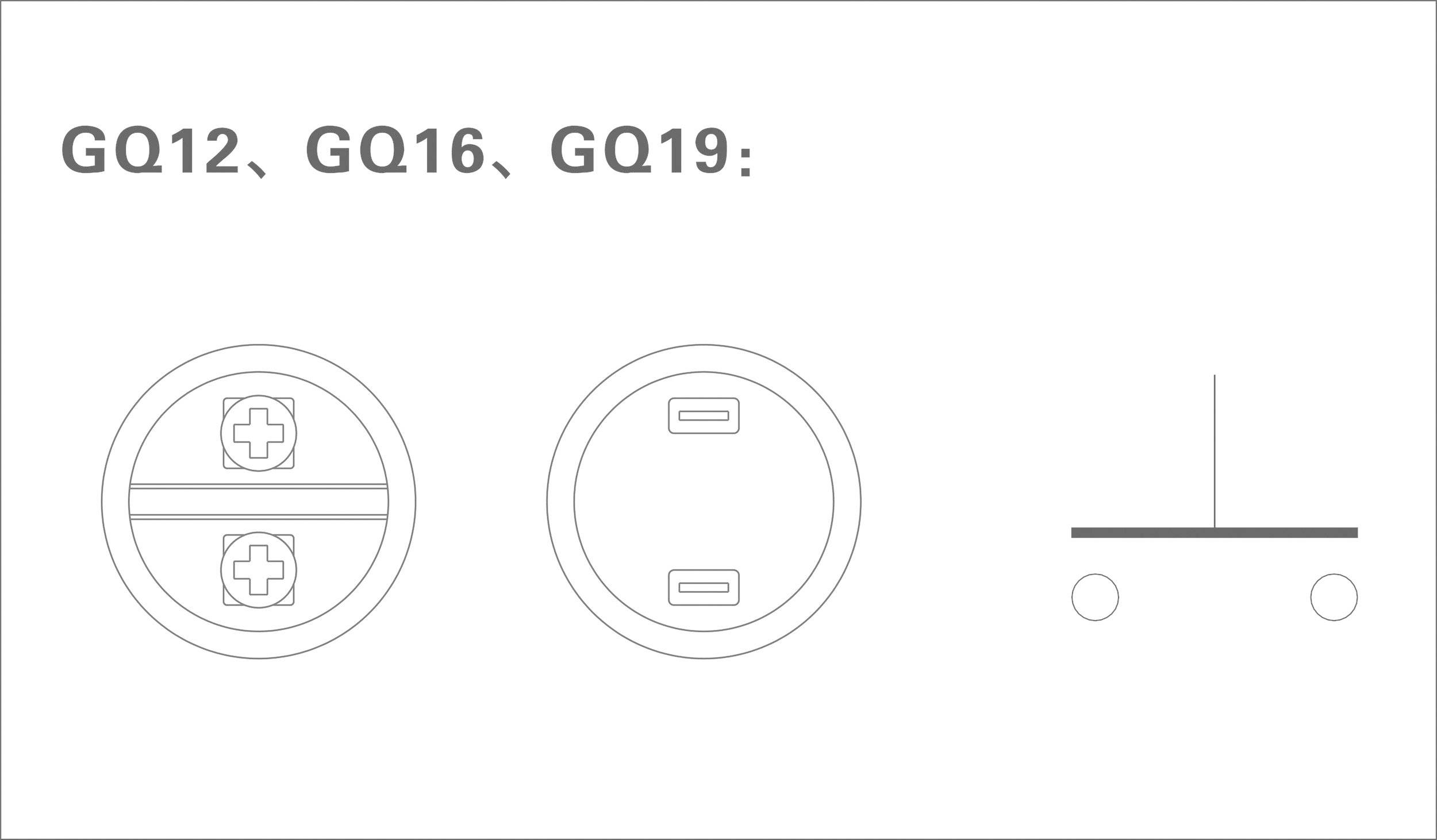 'GQ12, GQ16, GQ19: Due viste dei commutatori e una rappresentazione schematica di un contatto di interruttore da davanti'