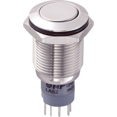 Interruttore metallico con pulsante rotondo, dado esagonale e diversi pin di connessione.