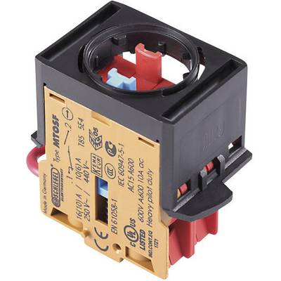 Interruttore elettrico nero e arancione con stampa tecnica e molteplici connessioni per cavi, progettato per applicazioni industriali.
