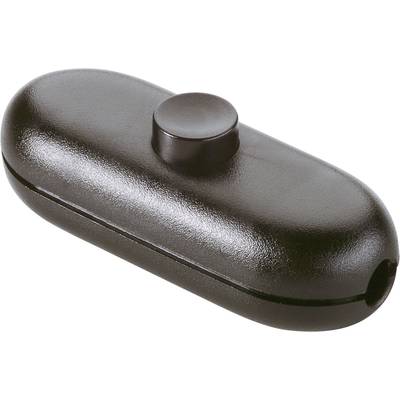 Un interruttore basculante nero in plastica, di forma ovale, con un pulsante centrale per il controllo di dispositivi elettrici.