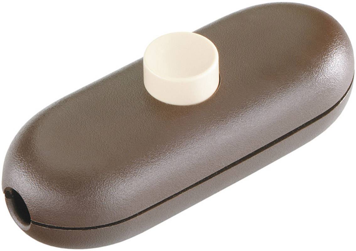 Interruttore a levetta marrone con un pulsante rotondo color beige in cima.