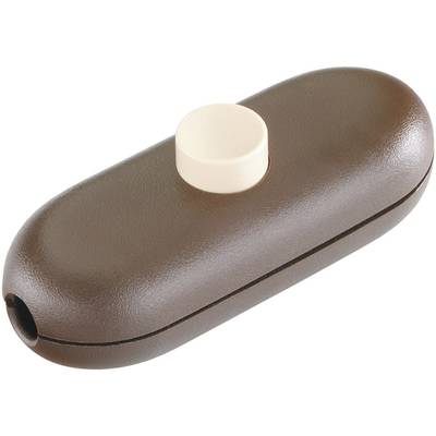 Interruttore a levetta marrone con un pulsante rotondo color beige in cima.