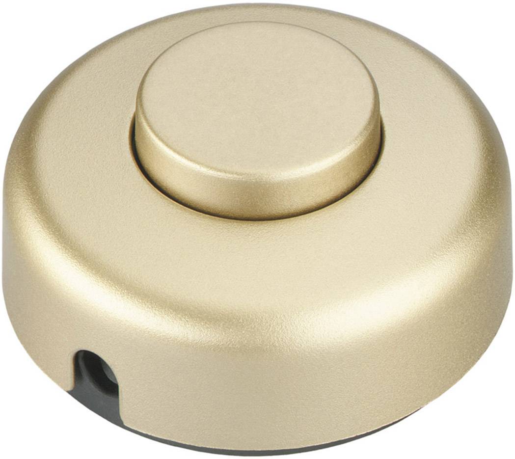 Un pulsante rotondo dorato con un tasto centrale, adatto per essere utilizzato come campanello o pulsante di notifica.