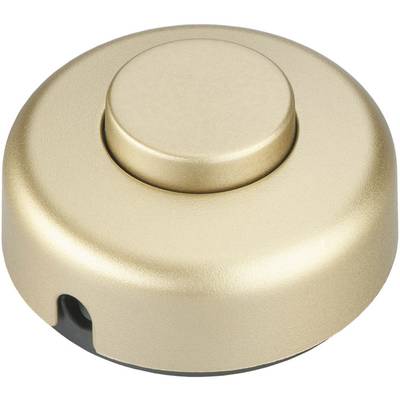 Un pulsante rotondo dorato con un tasto centrale, adatto per essere utilizzato come campanello o pulsante di notifica.