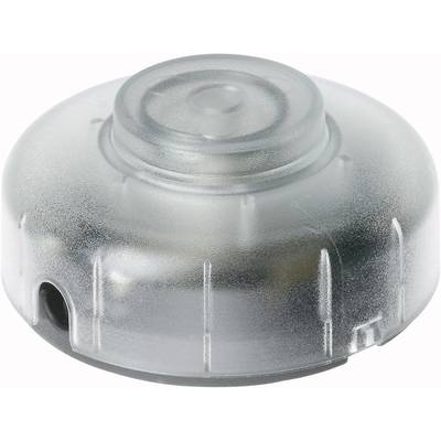 Coperchio grigio, rotondo, in plastica con superficie zigrinata e piccolo rilievo centrale, probabilmente un componente per macchina o dispositivo.