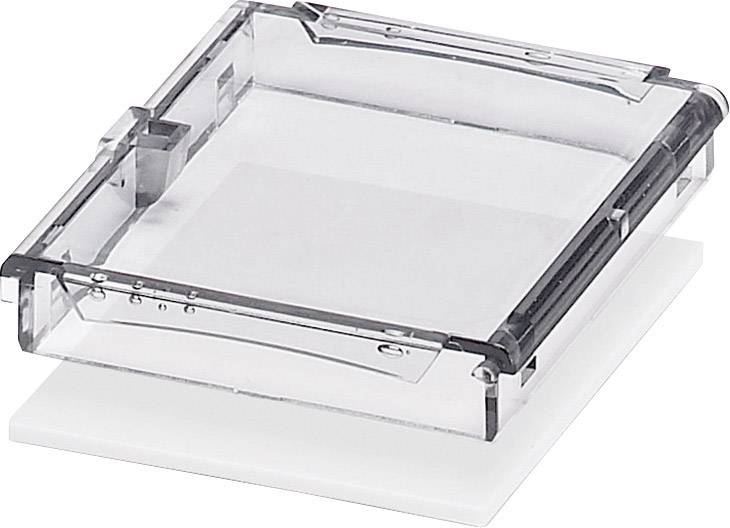 Un contenitore rettangolare in plastica trasparente con coperchio su sfondo bianco.